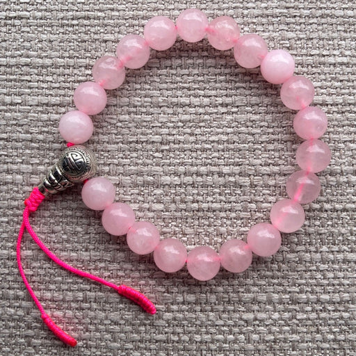 Mala de 21 cuentas de cuarzo rosa de 8 mm con Guru Bead Plateado - NALANDA | Tu motor de búsqueda interna