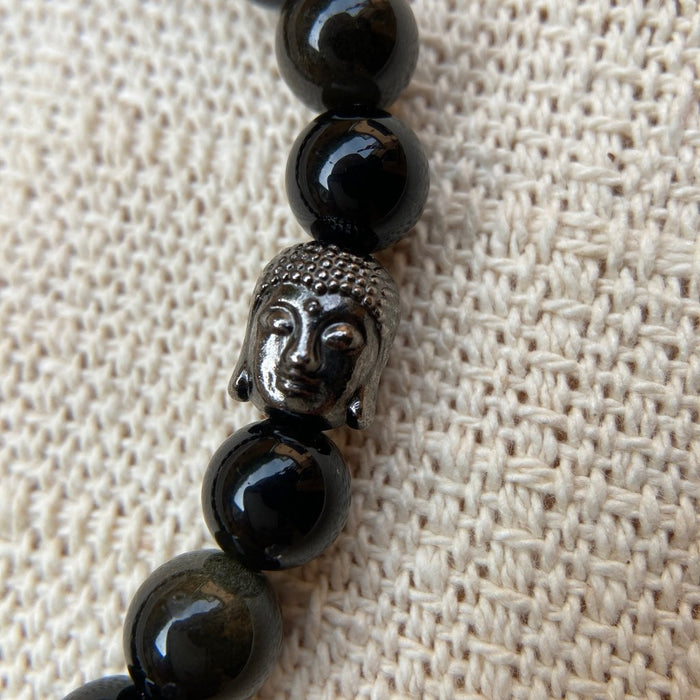 Pulsera De Obsidiana De 8 mm Y Cabeza De Buda Oscura