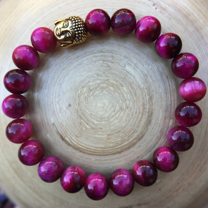 Pulsera de ojo de tigre color magenta de 8 mm - NALANDA | Tu motor de búsqueda interna