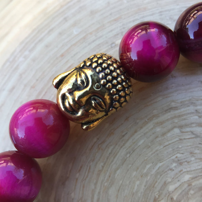 Pulsera de ojo de tigre color magenta de 8 mm - NALANDA | Tu motor de búsqueda interna