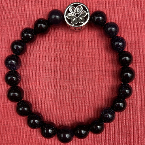 Pulsera de arenisca azul de 8 mm con tambor plateado, con elástico. - NALANDA | Tu motor de búsqueda interna